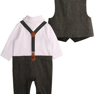 Baby boy romper +Vest Coat + Beret Hat.